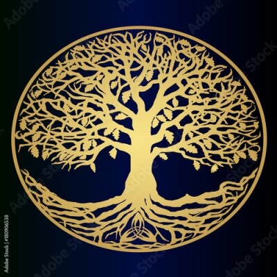 Sticker Skizze - der goldene Baum des Lebens - eine schöne Idee für ein Logo. Symbol der Familie und des Clans.
