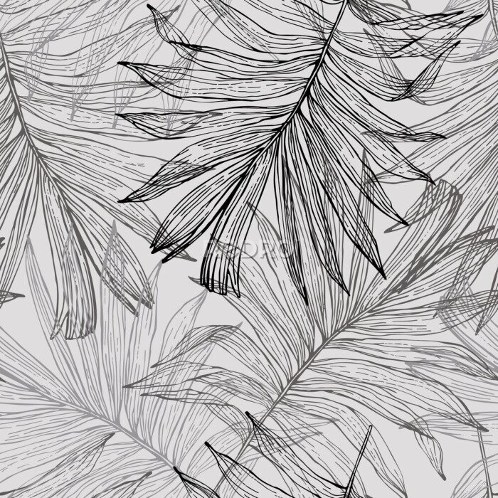 Sticker Skizze von exotischen Palmblättern