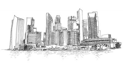 Sticker Skizze von Singapur Marina Bay im Vektor.