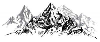Sticker Skizze von spitzen Berggipfeln