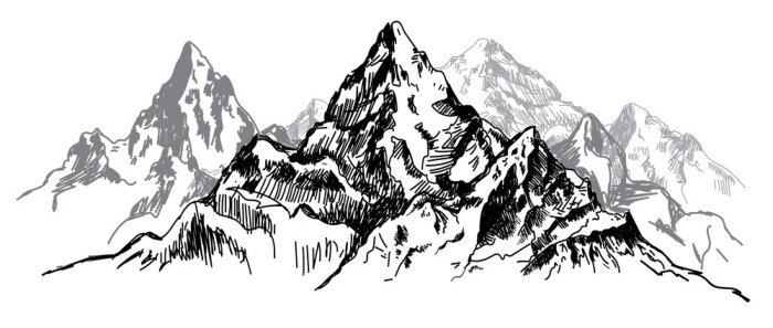 Sticker Skizze von spitzen Berggipfeln