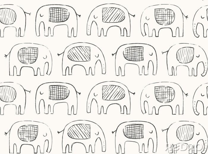 Sticker Skizzierte Elefanten auf beigem Hintergrund