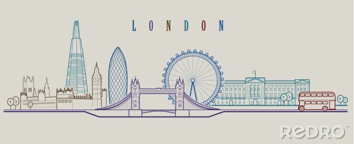Sticker Skyline von London. Vektor Hintergrund. Gliederung grafische Darstellung.