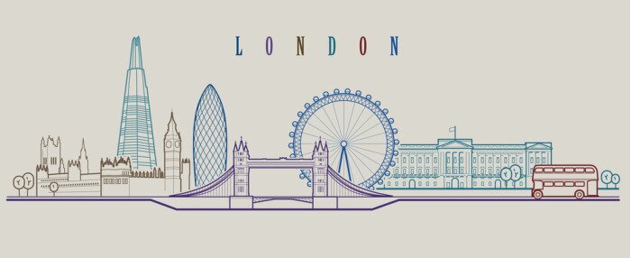 Sticker Skyline von London. Vektor Hintergrund. Gliederung grafische Darstellung.