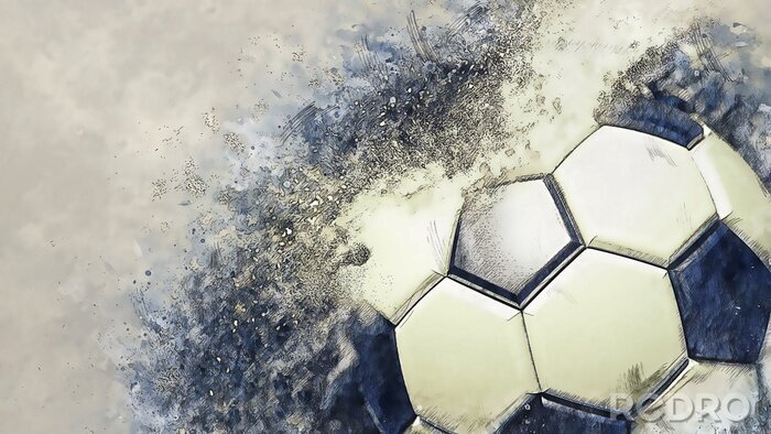 Sticker Soccer ball with particles illustration combined pencil sketch and watercolor sketch. 3D illustration. 3D CG. High resolution.
