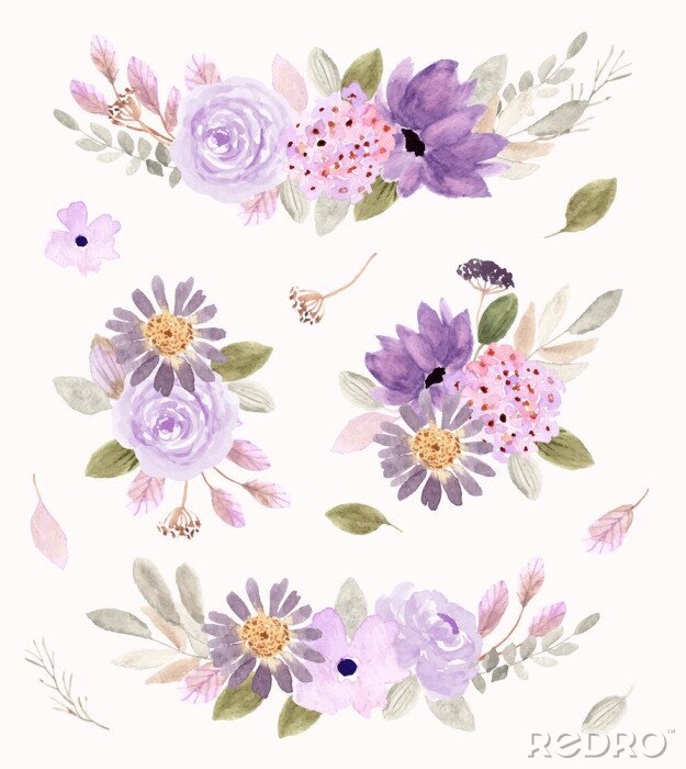 Sticker soft purple floral arrangement watercolor collection