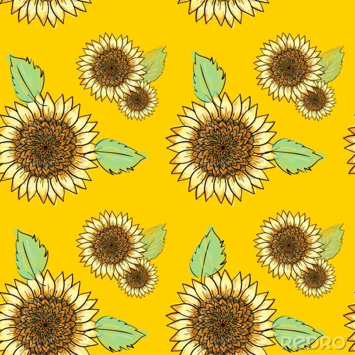 Sticker Sonnenblumen auf gelbem Hintergrund gezeichnet