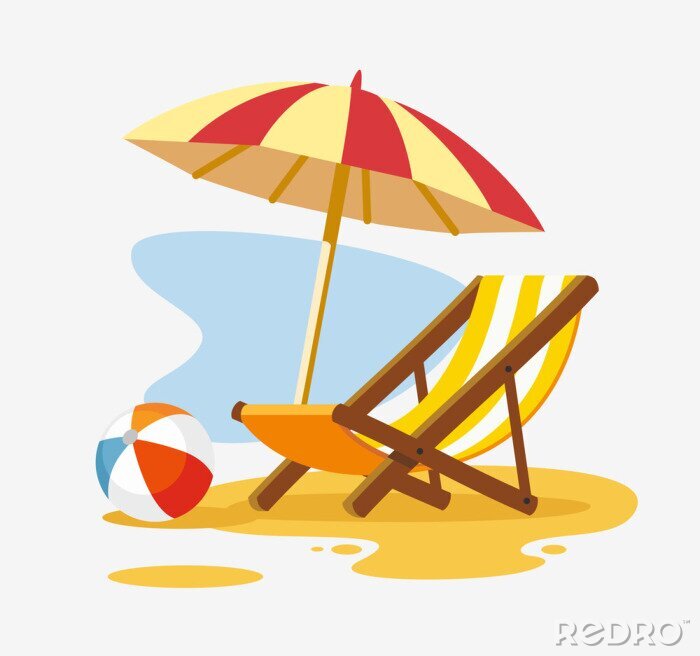 Sticker Sonnenschirm und Sonnenliege am Strand. nach Maß 