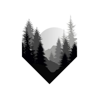 Sticker Sonnenuntergang auf einem Waldhintergrund