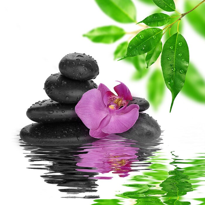 Sticker Spa Hintergrund schwarze Steine auf dem Wasser