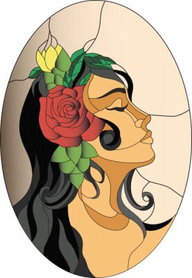 Sticker Spanish girl face stained glass pattern