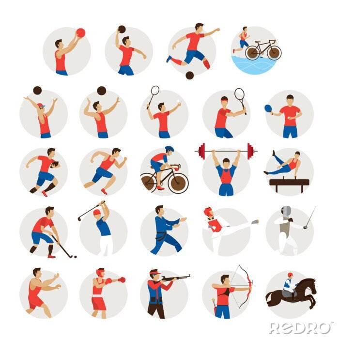 Sticker Sport-Athleten, Männer Icons Set, Leichtathletik, Spiele, Sportler, Symbol