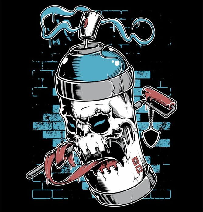 Sticker Spray paint skull face graffiti cartoon character