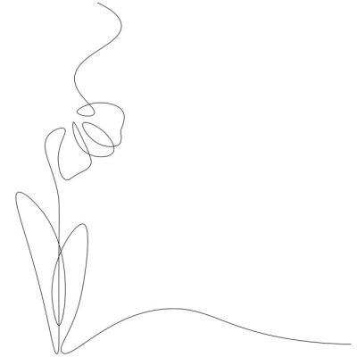 Sticker Spring flowers isolated on white background. Continuous line drawing. Vector illustration