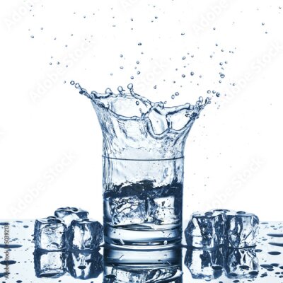 Sticker Spritzwasser in Glas der blauen Farbe