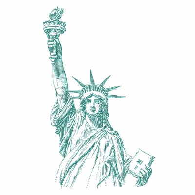 Sticker Statue of Liberty engraving style illustration. Engraved style drawing. Vector. 