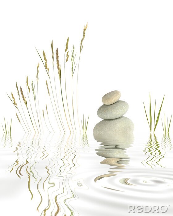 Sticker Steine und Wassergräser auf einem See