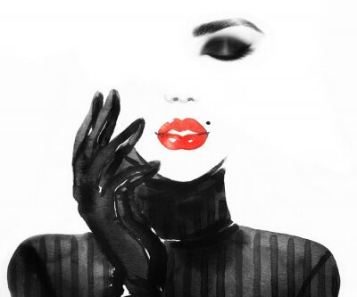 Sticker Stil Frau Porträt. Abstrakte Mode Aquarell Illustration