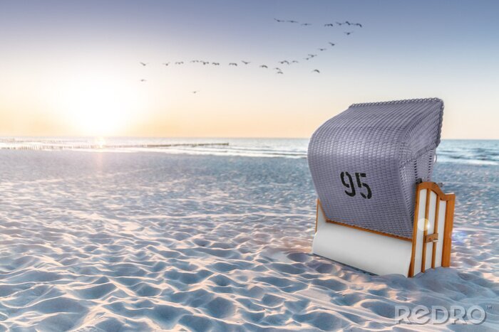 Sticker Strand und Bank am Meer