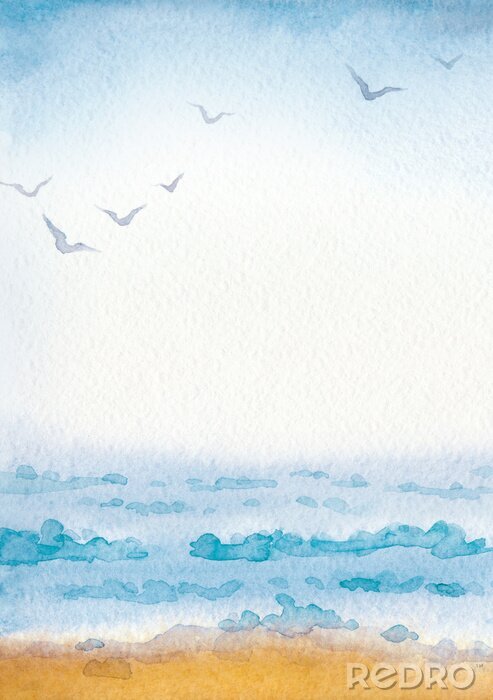 Sticker Strand und Meer auf Aquarell