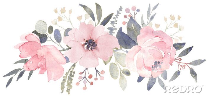 Sticker Strauß aus Aquarellblumen in Rosa
