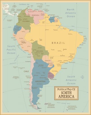 Sticker Südamerika-sehr detaillierte Karte. Verwendete Schichten