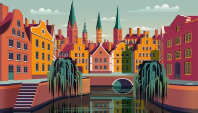 Sticker Summer day in small town in Holland.