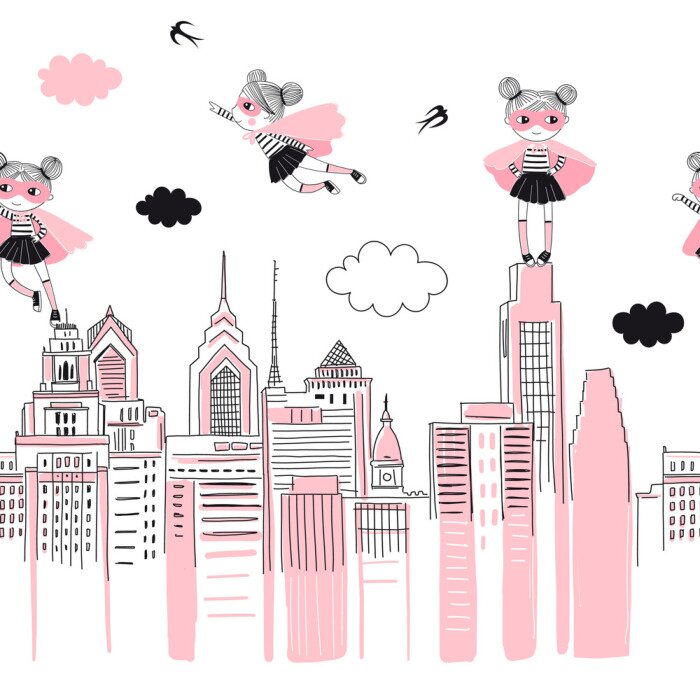 Sticker Superheld in der Stadt