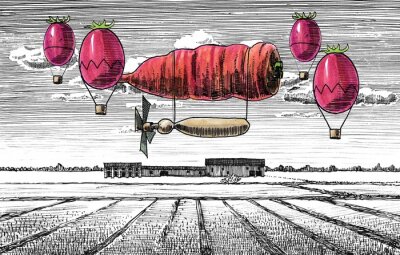 Sticker Surreale Grafik mit einer pflanzlichen Flugmaschine