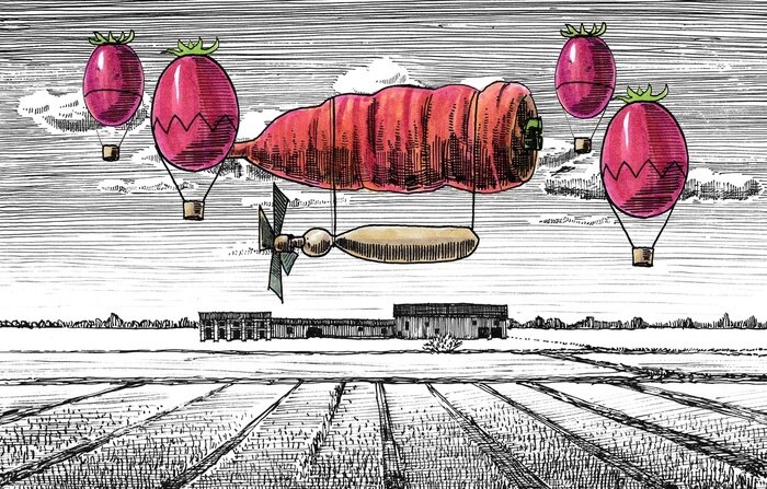 Sticker Surreale Grafik mit einer pflanzlichen Flugmaschine