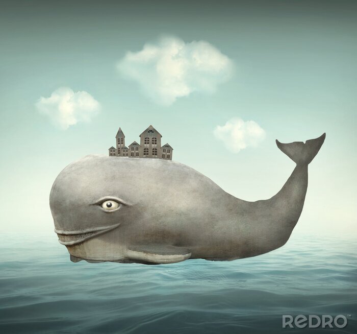 Sticker Surrealistische Illustration mit Wal
