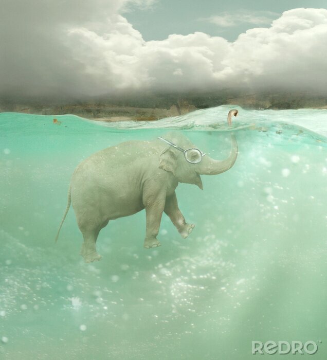 Sticker Surrealistischer Elefant unter Wasser