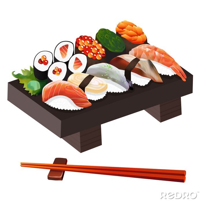 Sticker Sushi 3D Komposition auf einem Tisch