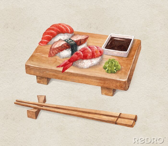 Sticker Sushi-Set auf einer Zeichnung