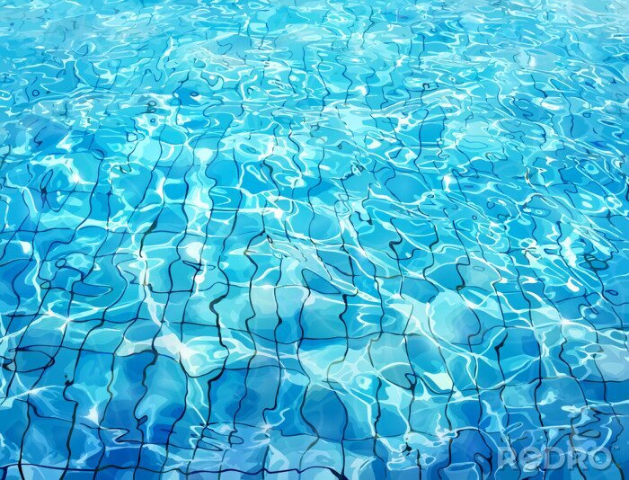 Sticker Swimming pool bottom caustics ripple and flow with waves background. Summer background. Texture of water surface. Overhead view. Vector illustration background
