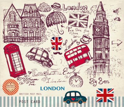 Symbole von London auf der Postkarte