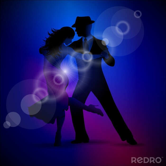 Sticker Tanzpaar auf blauem Hintergrund