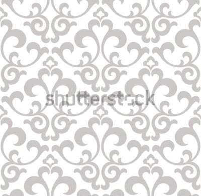 Sticker Tapete im Barockstil. Ein nahtloser Vektor Hintergrund. Graue und weiße Textur. Blumenverzierung. Grafik Vektormuster.