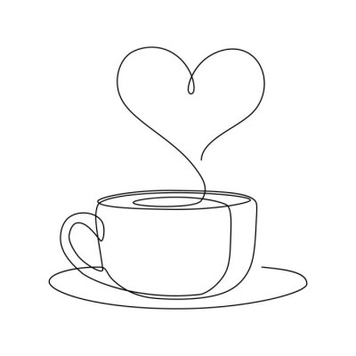 Sticker Tasse Kaffee mit Herz einfache Grafik