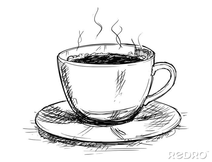 Sticker Tasse Kaffee mit schwarzer Tinte gefertigte Zeichnung