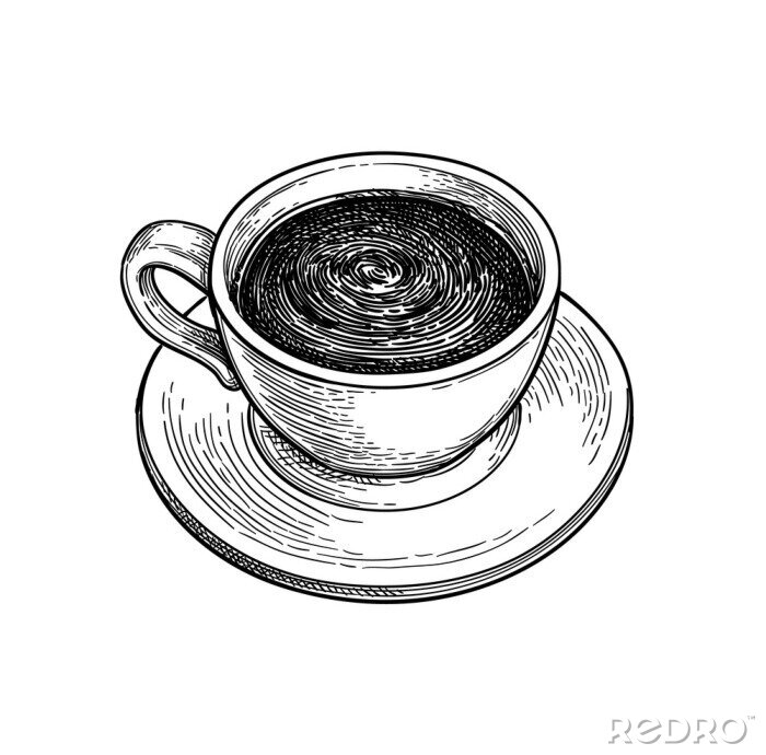 Sticker Tasse Kaffee schwarz-weiße Zeichnung