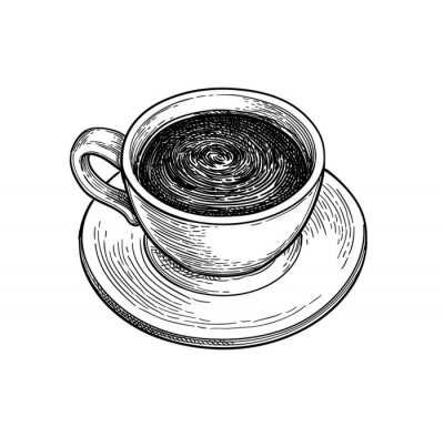 Sticker Tasse Kaffee schwarz-weiße Zeichnung