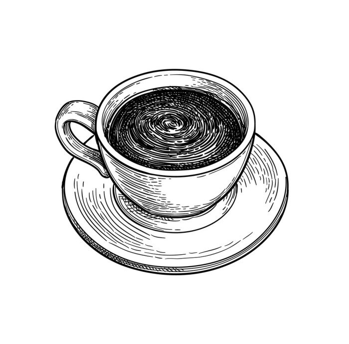 Sticker Tasse Kaffee schwarz-weiße Zeichnung