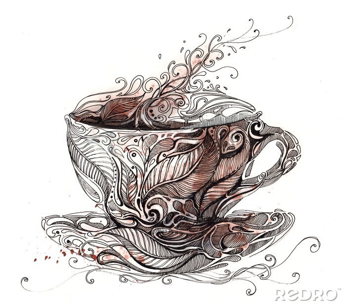 Sticker Tasse Kaffee Zeichnung
