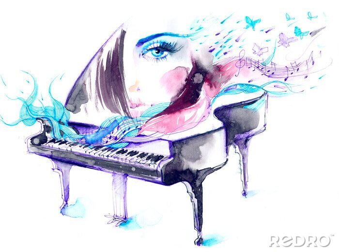 Sticker Tasteninstrumente und Frau