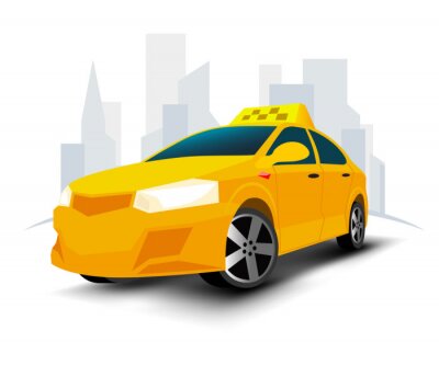 Sticker Taxi-Auto mit Stadt isoliert