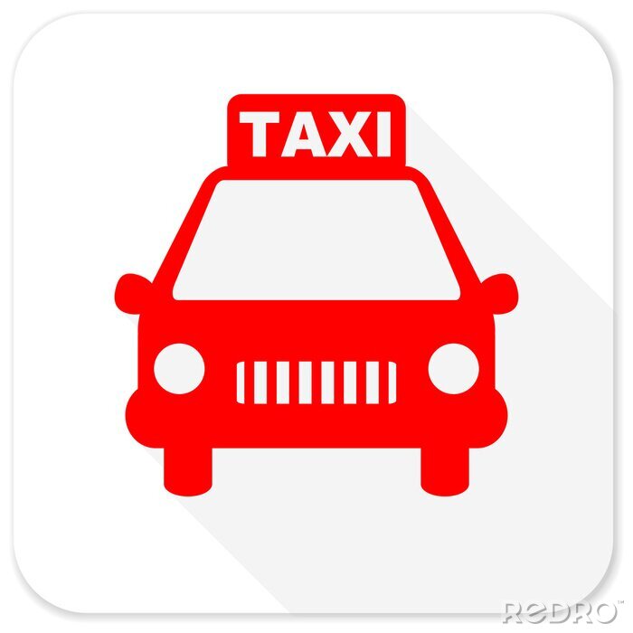 Sticker Taxi rote flache Ikone mit langem Schatten auf weißem Hintergrund