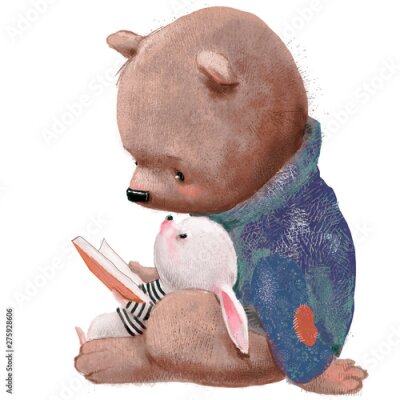 Sticker Teddybär und Häschen lesen ein Buch