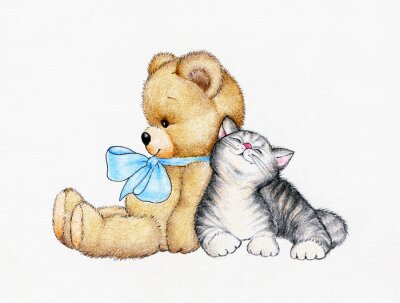 Teddybär und Kätzchen