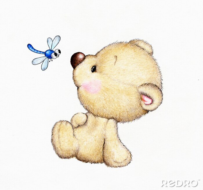 Sticker Teddybär und Libelle